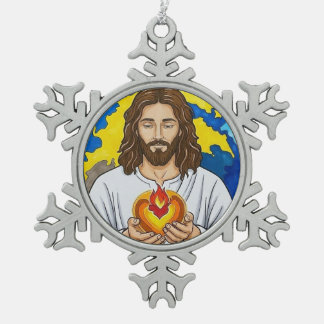 Adorno De Peltre Tipo Copo De Nieve El Sagrado Corazón de Jesús