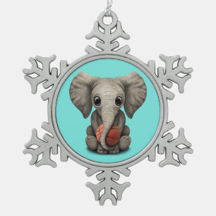 Adorno De Peltre Tipo Copo De Nieve Elefante Bebé Jugando Con Baloncesto