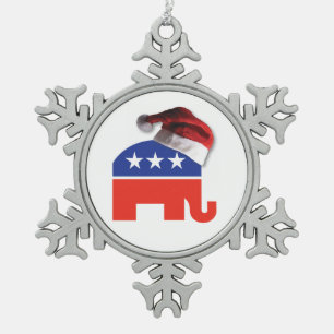 Adorno De Peltre Tipo Copo De Nieve Elefante republicano con un Gorra de Santa Claus