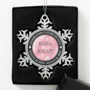 Adorno De Peltre Tipo Copo De Nieve Elegante 2º Rosa Aniversario del Boda del Cuartz