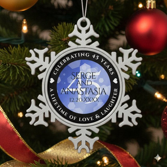 Adorno De Peltre Tipo Copo De Nieve Elegante 45° Aniversario del Boda de Sapphire (45th Sapphire Wedding Anniversary Snowflake Pewter Ornament Cover Photo)