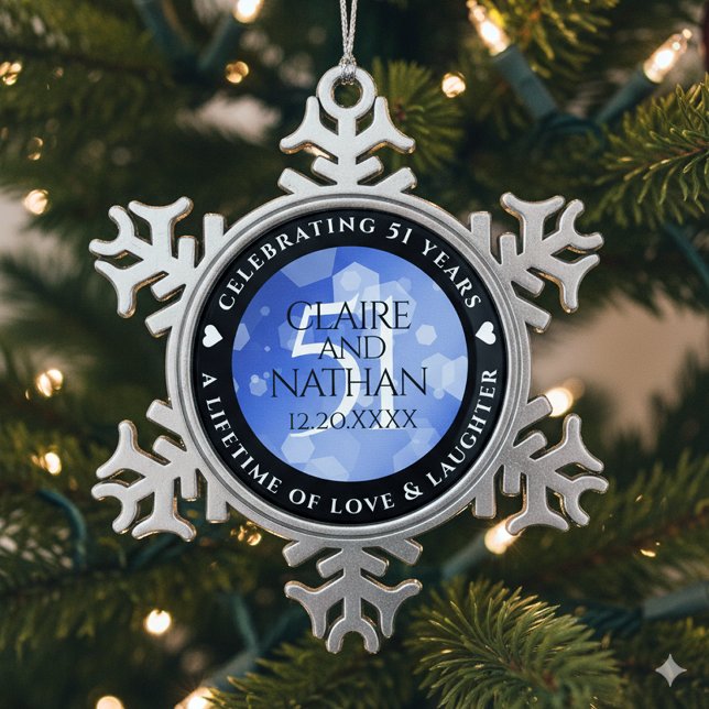 Adorno De Peltre Tipo Copo De Nieve Elegante 51° Aniversario del Boda Sapphire (51st Sapphire Wedding Anniversary Snowflake Pewter Ornament Cover Photo)