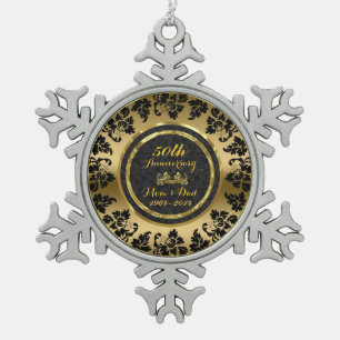 Adorno De Peltre Tipo Copo De Nieve Elegante Aniversario del Boda Negro y Oro 50