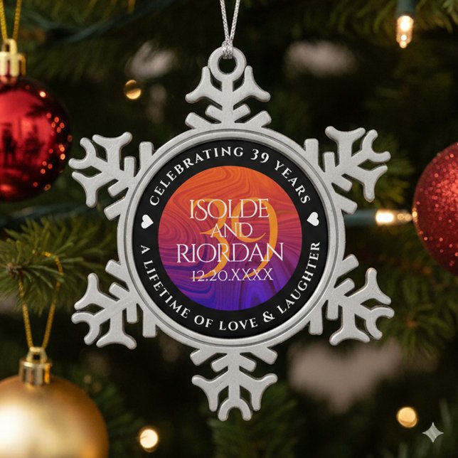 Adorno De Peltre Tipo Copo De Nieve Elegante celebración del Aniversario del Boda Agat (39th Agate Wedding Anniversary Snowflake Pewter Ornament Cover Photo)