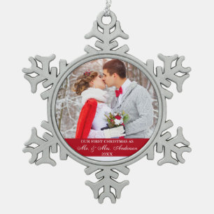 Adorno De Peltre Tipo Copo De Nieve Elegante guión nuestro primer rojo de Navidad