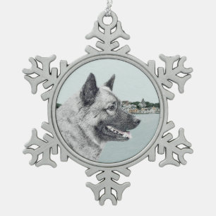 Adorno De Peltre Tipo Copo De Nieve Elkhound noruego en pintura de aldea - Arte de per