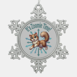Adorno De Peltre Tipo Copo De Nieve Es Hora de Zoomies Gatito Marrón y Blanco Adorable