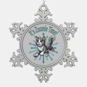Adorno De Peltre Tipo Copo De Nieve Es tiempo de Zoomie Gato Bicolor Gris