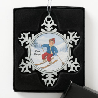 Adorno De Peltre Tipo Copo De Nieve Esquiador Alegre