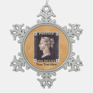 Adorno De Peltre Tipo Copo De Nieve Estampilla Penny Black Postage
