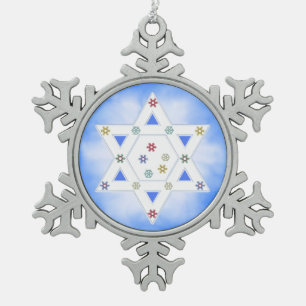 Adorno De Peltre Tipo Copo De Nieve Estrella Hanukkah y copos de nieve azul