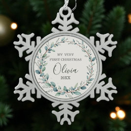 Adorno De Peltre Tipo Copo De Nieve Eucalyptus Bebé Primera Navidad Minimalista Modern