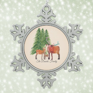 Adorno De Peltre Tipo Copo De Nieve Familia de Ciervos Rojos Personalizada