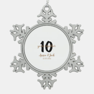 Adorno De Peltre Tipo Copo De Nieve fecha de aniversario simple personalizada 10 años