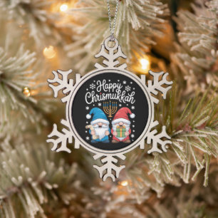 Adorno De Peltre Tipo Copo De Nieve Felices Chrismukkah Gnomos Menorá Janucá Navidad