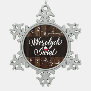 Adorno De Peltre Tipo Copo De Nieve Felices Navidad de Wesołych Świąt Polonia,