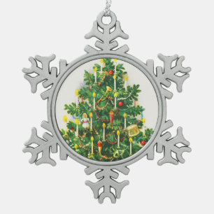 Adorno De Peltre Tipo Copo De Nieve Felicitaciones de Navidad, tarjeta vintage, árbol 