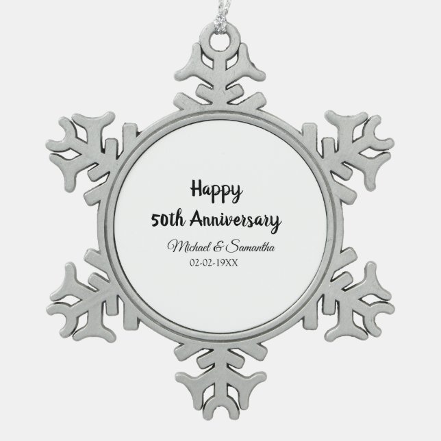 Adorno De Peltre Tipo Copo De Nieve Feliz 50° aniversario agregar pareja fecha de matr (Anverso)