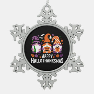Adorno De Peltre Tipo Copo De Nieve Feliz Hallothanksmas Amante de los Gnomos Feliz Na