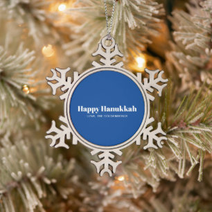 Adorno De Peltre Tipo Copo De Nieve Feliz Hanukkah azul blanco minimalista personaliza