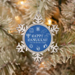 Adorno De Peltre Tipo Copo De Nieve Feliz Hanukkah favores de nombre personalizado azu<br><div class="desc">Feliz Hanukkah,  regalo de personalizar por el nombre de la familia favorece la fiesta de Navidad de Copo de Nieve. ¡Feliz Hanukkah,  Feliz Chanukah,  Hanukkah Sameach!,  Chag Sameach!,  Chag Urim Sameach. Azul y blanco</div>