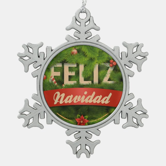 Adorno De Peltre Tipo Copo De Nieve Feliz Navidad (Anverso)