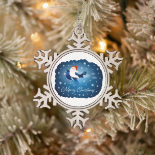 Adorno De Peltre Tipo Copo De Nieve Feliz Navidad con Santa