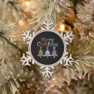 Adorno De Peltre Tipo Copo De Nieve Feliz Navidad Cruz Árbol Xmas Retro