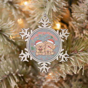 Adorno De Peltre Tipo Copo De Nieve "Feliz Navidad de Oso" Familia de Ositos de Peluch