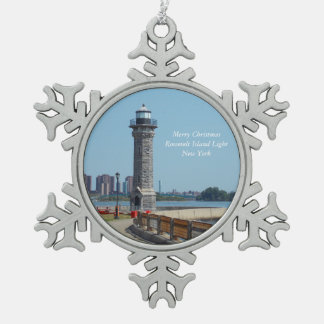 Adorno De Peltre Tipo Copo De Nieve Feliz Navidad de Roosevelt Is. Ornamento ligero