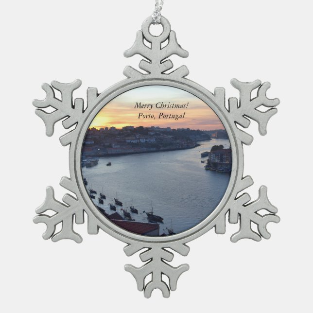 Adorno De Peltre Tipo Copo De Nieve Feliz Navidad desde Porto Portugal Ornamento (Anverso)
