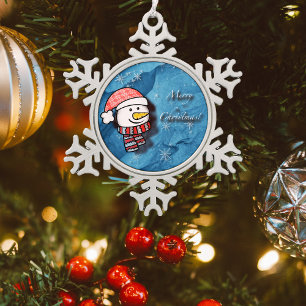Adorno De Peltre Tipo Copo De Nieve Feliz Navidad, hombre de nieve con ropa de punto