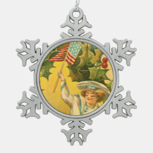 Adorno De Peltre Tipo Copo De Nieve Feliz Navidad Patriótico USA