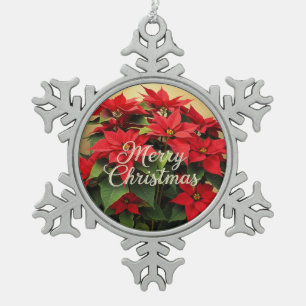 Adorno De Peltre Tipo Copo De Nieve Feliz Navidad Poinsettias Rojas