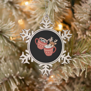 Adorno De Peltre Tipo Copo De Nieve Feliz Navidad Reno Cute Familia Navidad Café