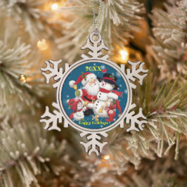 Adorno De Peltre Tipo Copo De Nieve Feliz Navidad y primera