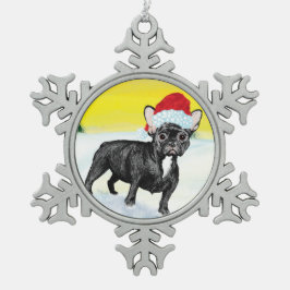 Adorno De Peltre Tipo Copo De Nieve festive french bull dog