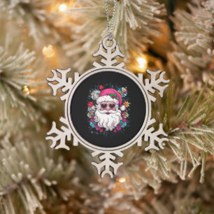 Adorno De Peltre Tipo Copo De Nieve Fiesta divertida de navidad en disco rosa Santa Na