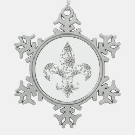 Adorno De Peltre Tipo Copo De Nieve Fleur de Lis con copas de nieve encendidas