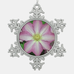 Adorno De Peltre Tipo Copo De Nieve Flor Primaria Clematis rosa y blanca