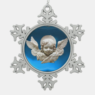 Adorno De Peltre Tipo Copo De Nieve FLORENTINE RENAISSANCE ANGEL, Zafiro azul
