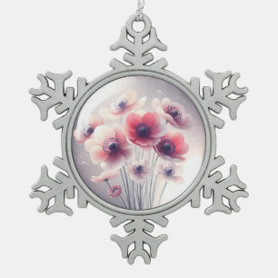 Adorno De Peltre Tipo Copo De Nieve Flores blancas rojas anemónicas
