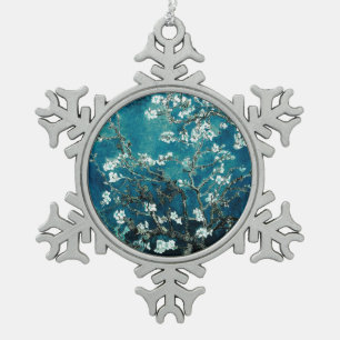 Adorno De Peltre Tipo Copo De Nieve Flores de Almendro de Van Gogh Verde Azul Oscuro