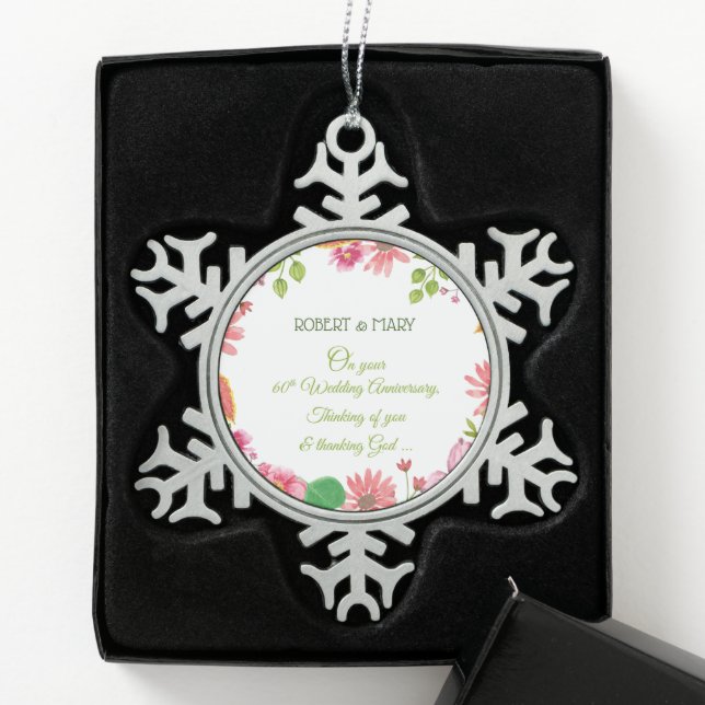 Adorno De Peltre Tipo Copo De Nieve Flores religiosas en el 60° aniversario del Boda (Caja)