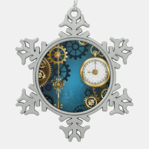 Adorno De Peltre Tipo Copo De Nieve Fondo turquesa Steampunk con engranajes