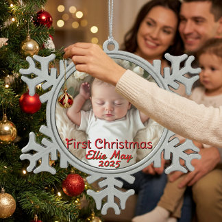 Adorno De Peltre Tipo Copo De Nieve Foto de bebé primera Navidad Personalizar