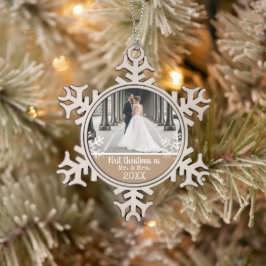 Adorno De Peltre Tipo Copo De Nieve Foto de boda personalizada Tan Primer Navidad Sr y