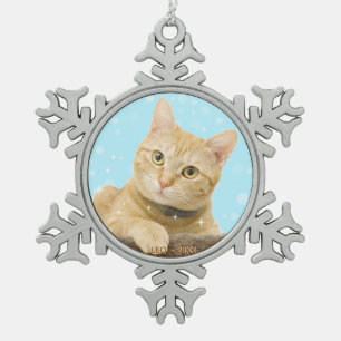 Adorno De Peltre Tipo Copo De Nieve Foto de gato del personalizado Ginger Tabby