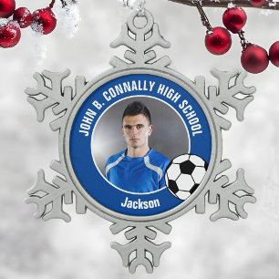 Adorno De Peltre Tipo Copo De Nieve Foto de jugador de fútbol azul Espíritu de escuela
