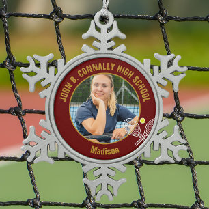 Adorno De Peltre Tipo Copo De Nieve Foto de jugador de tenis Maroon Gold Escuela Secun